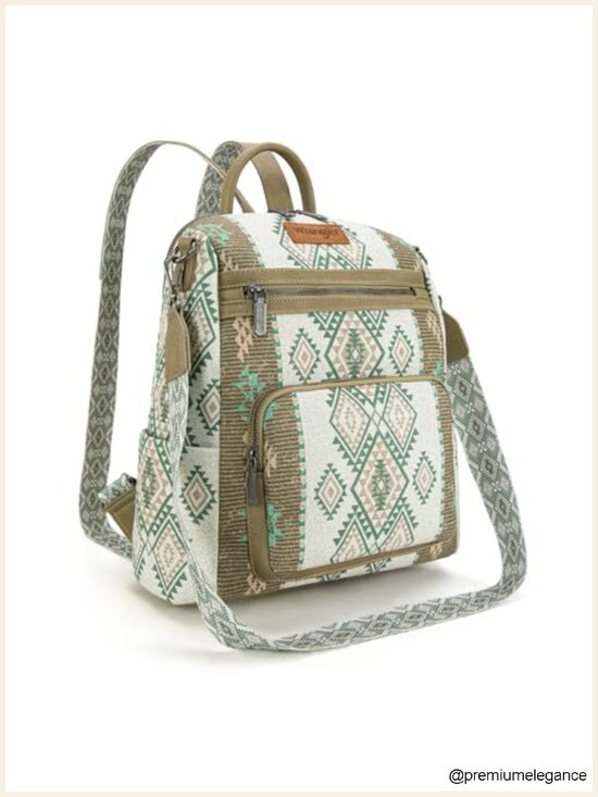 Canvas Convertible Backpack Purse with Aztec Embroidery main image 4